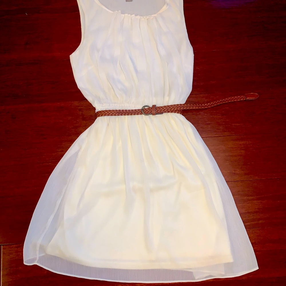 Cream Dress w/ pleated neckline